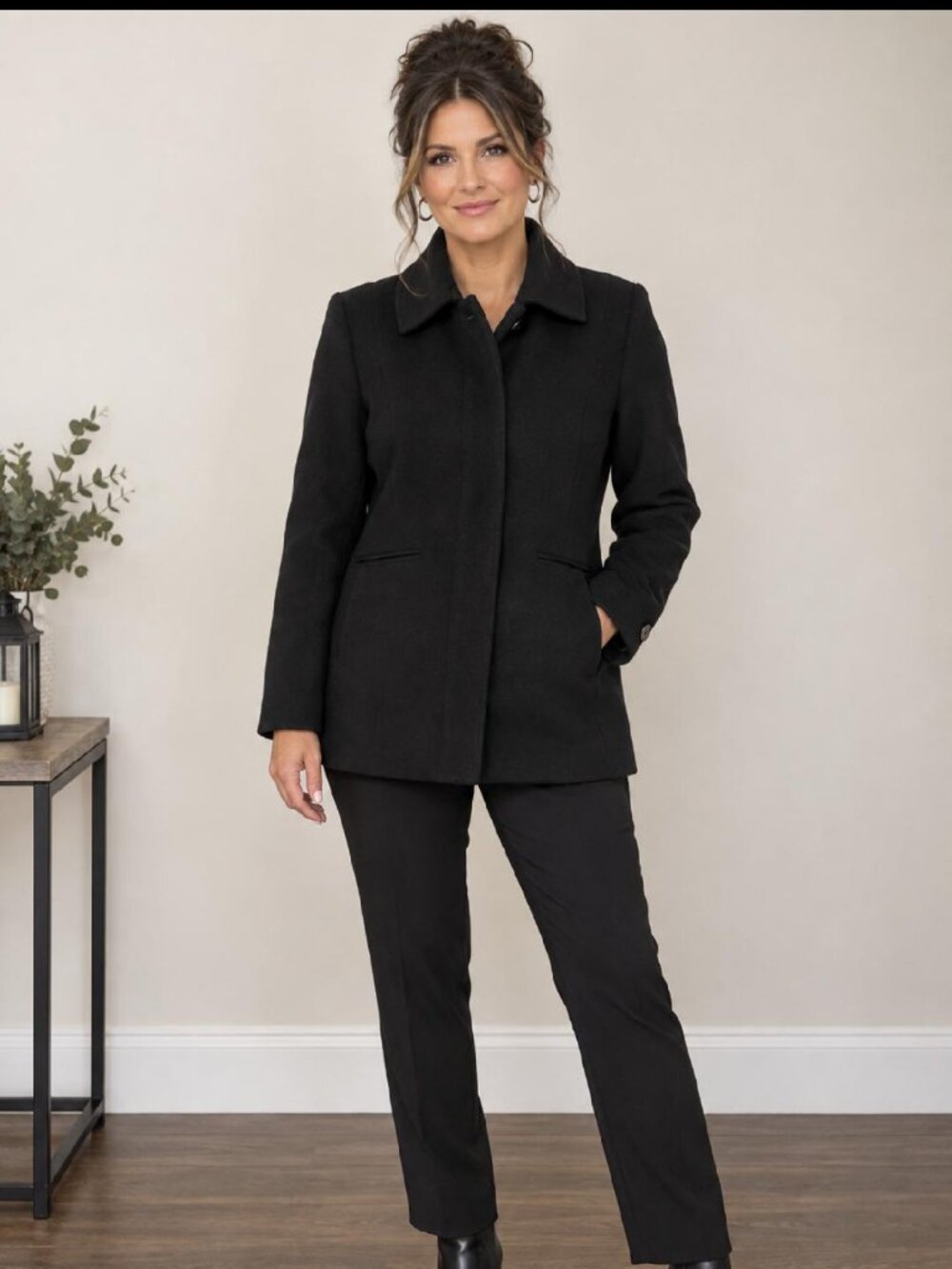 Merona Coat Women’s Black Button up Collar Pea Coat M